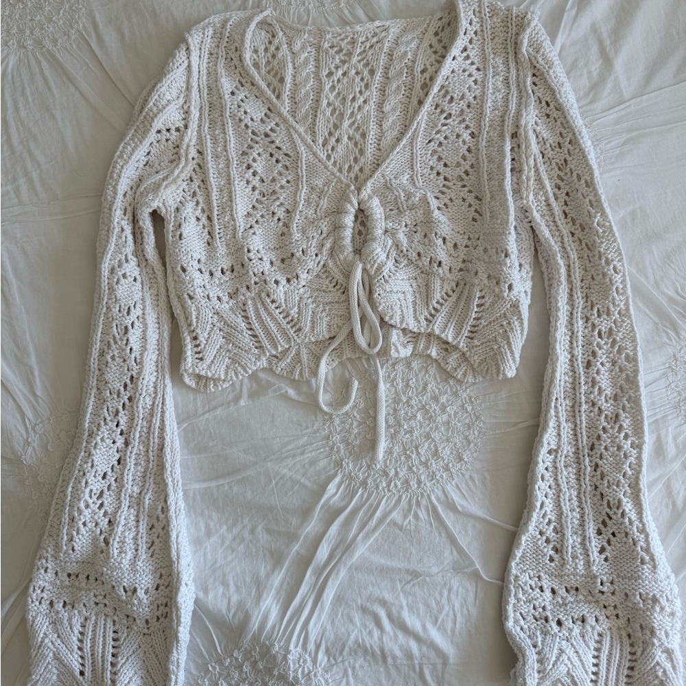 Handmade Crochet Knit Tie-Front Cardigan